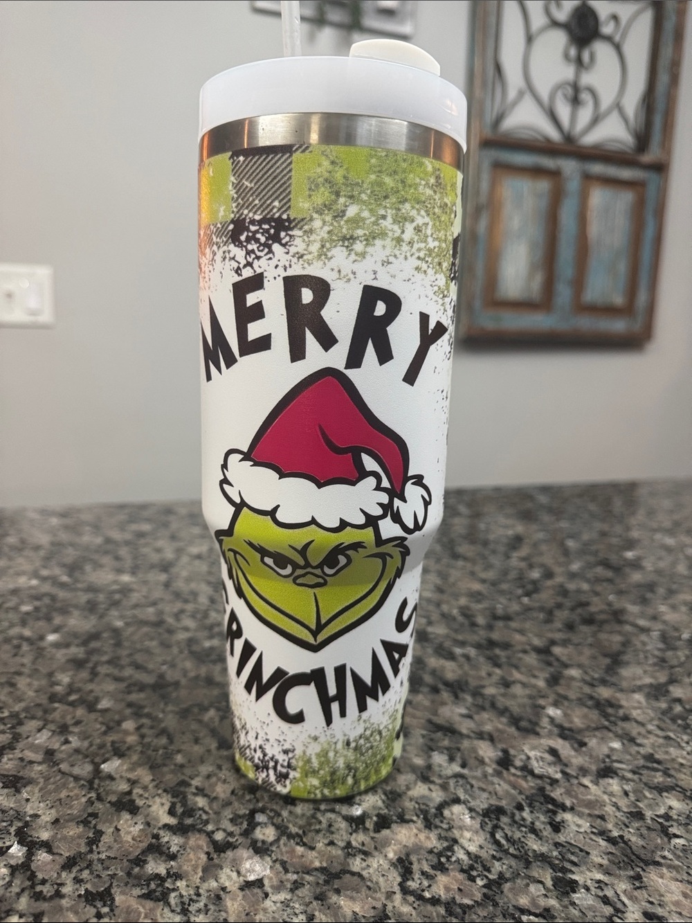 Merry Grinchmas Holiday large Stainless Tumbler - White, Green, Pink